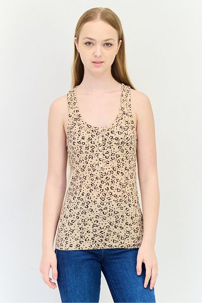 aerie Women Scoop Neck Sleeveless Animal Print Tank Top, Multicolor