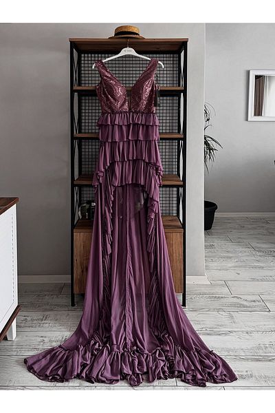 MİSS LIONESS Ewas Design Short Front Long Back Women's Evening Dress