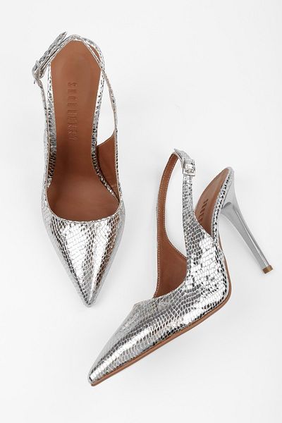 Shoeberry Women's Hazel Silver Snake Patterned Stiletto