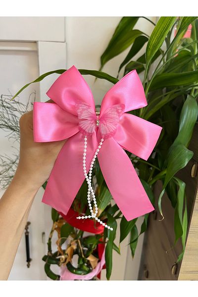 PONÇİK ACCESSORİES Pearl and Butterfly Detailed Bow Ribbon Collet Children's Buckle