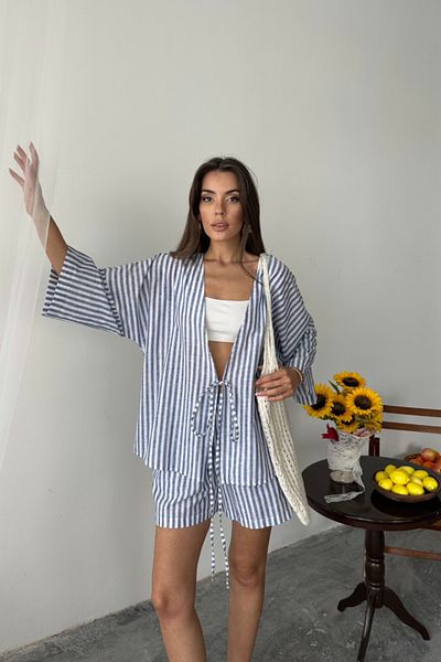 Aymood طقم تونيك مخطط - شورت - أزرق داكن