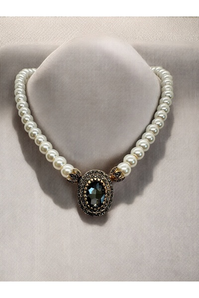 FUYA JEWELLERY Kristal Black Diamond Taşlı İnci Kolye