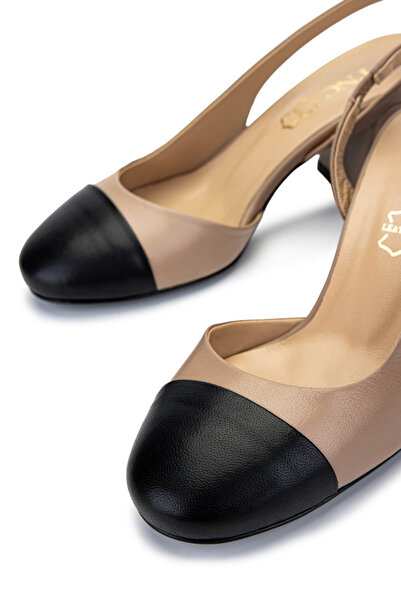 Tamer Tanca Kadın Hakiki Deri Siyah/Vizon Topuklu Ayakkabı