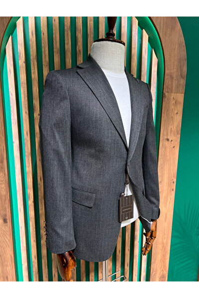 cemden Erkek Koyu Gri Regular Fit Mono Yaka Ceket