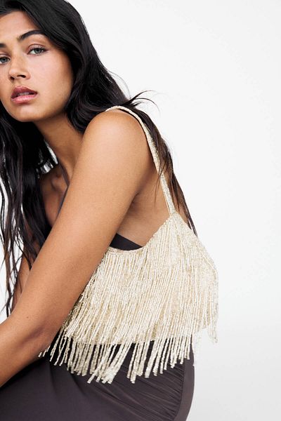 Pull & Bear Beaded shoulder bag with fringing