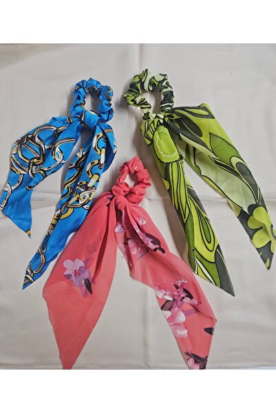 Elvinege Aksesuar 3 ‘lü Fularlı Simit Toka - Şifon Kuyruklu Simit Toka - Fula...