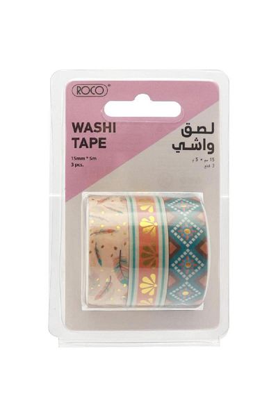 Roco Washi Tape – 3 Reel Foil Tape Set, 5 m x 15 mm, Assorted Colors