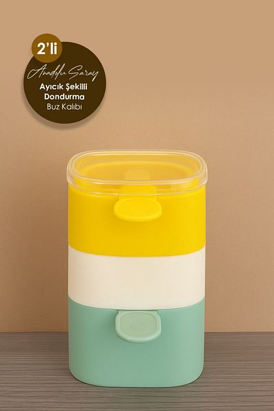 Anadolu Saray Set of 2 Teddy Bear Shaped Silicone Ice Cream Mold with Self-Handle Lid Ice Mold Set