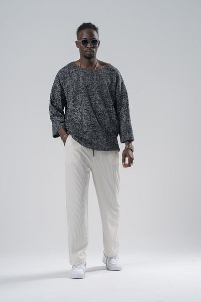 Superbluemexico Men's Elastic Waist Loose Ecru Baggy Trousers