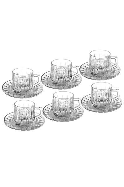 Dania Clear glass tea cup and saucer set, 6 cups + 6 tea saucers