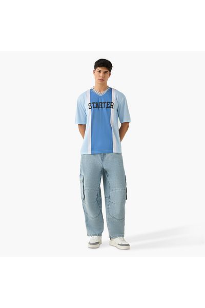 Starter Printed V-neck T-shirt with Short Sleeves