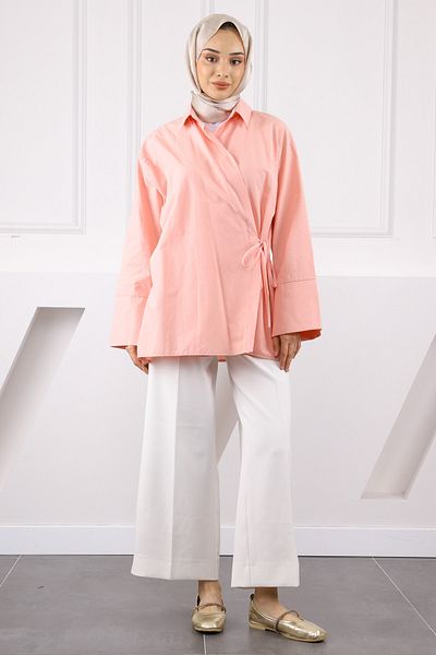 İmajButik Kimono cu cravată laterală Dusty Rose