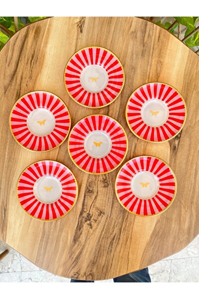 GÜRCÜGLASS Pembe kelebek çay tabağı 6 prç