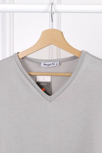 İmajButik Tricou gri cu mânecă scurtă cu decolteu în V