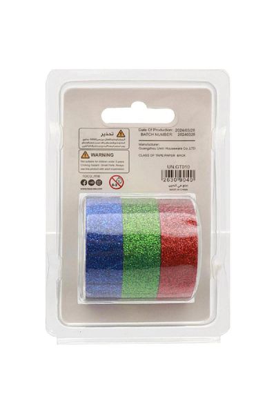 Roco Washi Tape – 3 Reel Glitter Set, 15 mm x 3 m, Assorted Colors