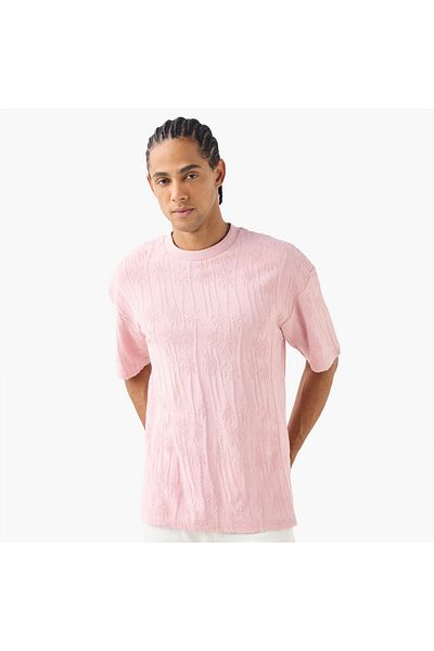 Lee Cooper Palm Tree Textured Terry T-shirt with Crew Neck