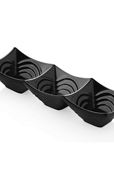Alezy 524 Göreme Melamin Termostar Ürgüp Triple Sauce Bowl 24X8 cm Black