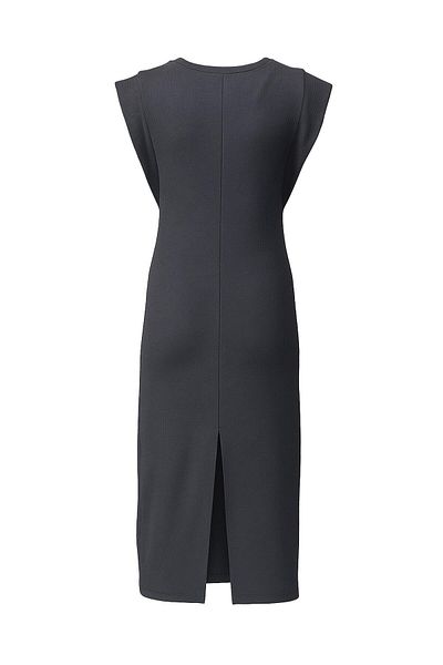Sezgi Tekin T Sleeve Slit Detail Textured Anthracite Dress