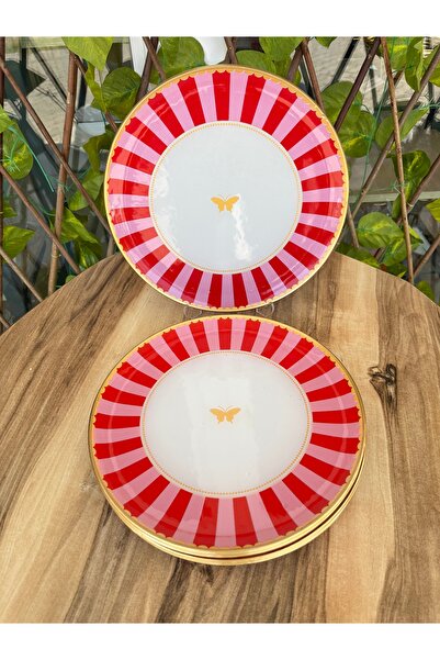 GÜRCÜGLASS Pembe kelebek servis tabağı 6 prç