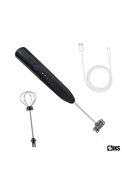 SIKS Mixer spumator de lapte SIKS pentru Caffe Latte, Cappuccino, 2 teluri interschimbabile, alimentat prin USB
