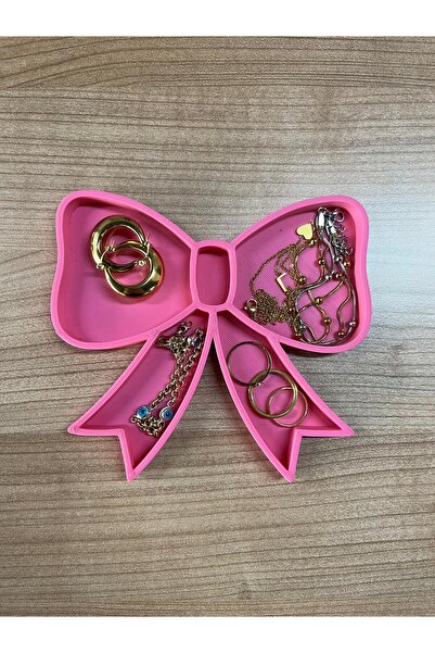 Root Made Decorative Jewelry Stand Pink Ribbon Shaped Modern Jewelry Organizer Makeup Room Dresser Organizer