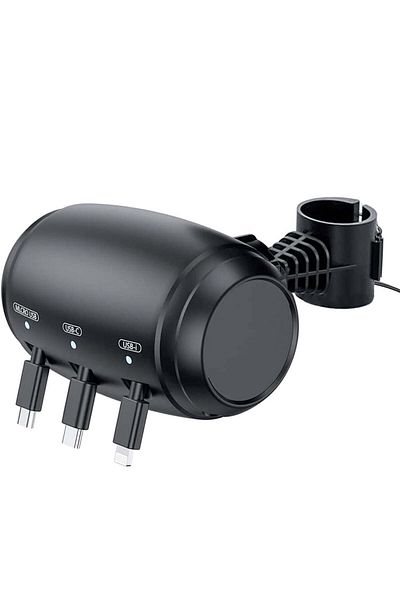 Quasar & Co. 3 In 1 Car Charging Station, Retractable, Compatible Android, Ios, Type C, Black