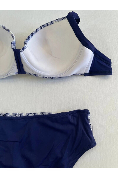 hazelin Women's Navy Blue White Ethnic Pattern Bikini Set Hzl25S-Lc213