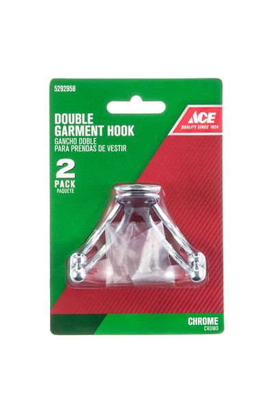 ACE 2-Piece Metal Double Garment Hook Silver Small