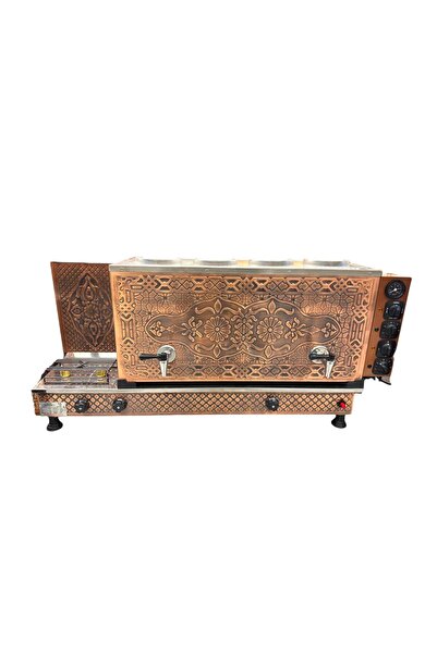 DEMSU 4 Demlikli Antik Bakır Meşale Desen Elektrik + Gazlı Full Otomatik Çay ...