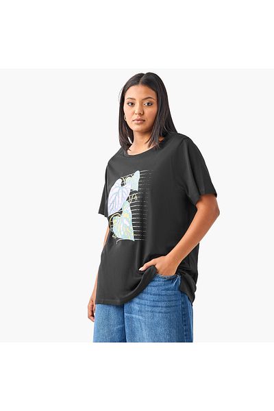 Ulla Popken Plus Size Ulla Popken Leaf Print T-Shirt
