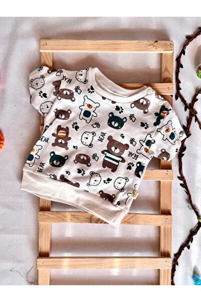 KapsülBebek 100% Organic Cotton Unisex Summer Baby Set – Teddy Bear Patterned T-Shirt & Green Shorts Set of 2