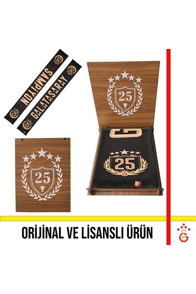 Galatasaray Eșarfă de şal de campionat personalizată cu licenţă 2025 cu cutie de lemn specială de campionat