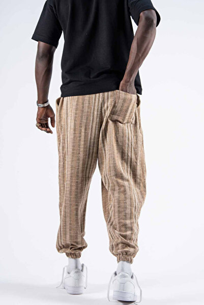 Superbluemexico Мъжки раирани широки кафяви панталони баги