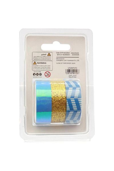 Roco Washi Tape – 3 Reel Glitter Laser Set, 15 mm x 5 m, Assorted Colors
