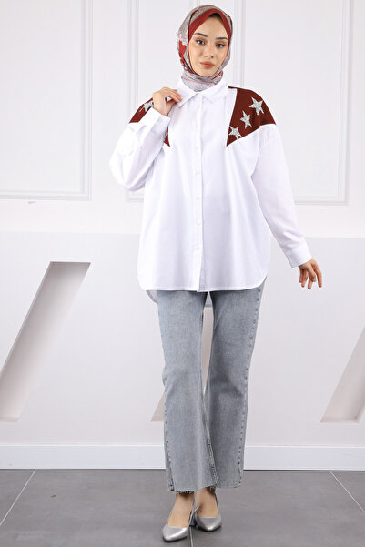 İmajButik Cămașă cu detaliu de piatră garnită cu burgundă