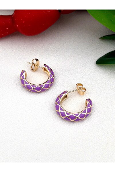 Siya Silver Mineli Çizgili Renkli Çelik Küpe