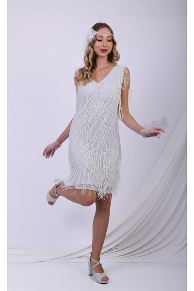 GATSBYLADY LONDON White Glamour Fringe Sequin Party Dress