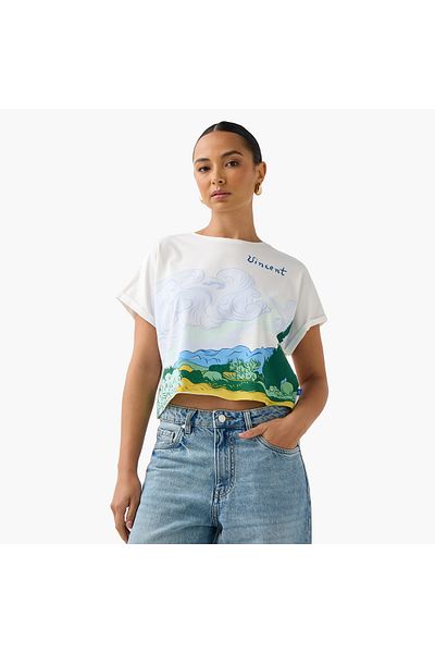 SP Characters Vincent Print Crop T-shirt with Extended Sleeves