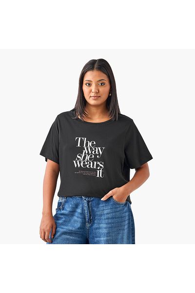 Ulla Popken Plus Size Ulla Popken Slogan Print T-shirt