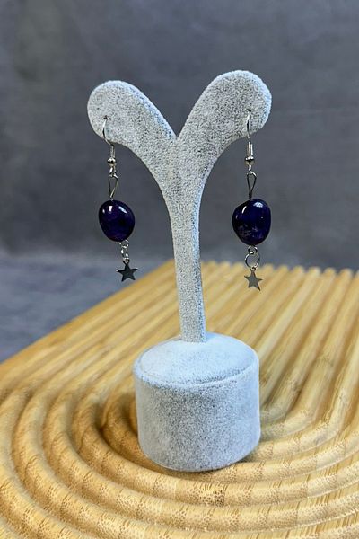 Uretti - Tuğba 6667 1312 Star Model Amethyst Stone Earrings