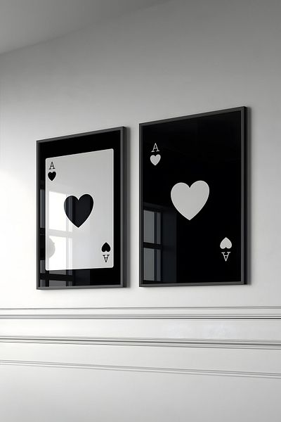 Home Set de 2 panouri de perete cu cărți de joc, decor de perete alb-negru Iskabil, decor camera de zi, fără cadru