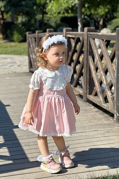 ALYRA Baby Girl Dress Short Sleeve Bebe Collar Birthday Party Wedding Special Occasion Satin Girl Kid Dress