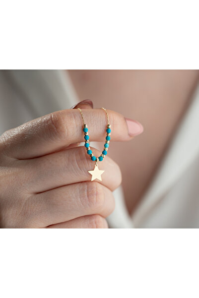 MİNİMAL Altın dorika toplu firuze taşlı Yıldız Altın kolye