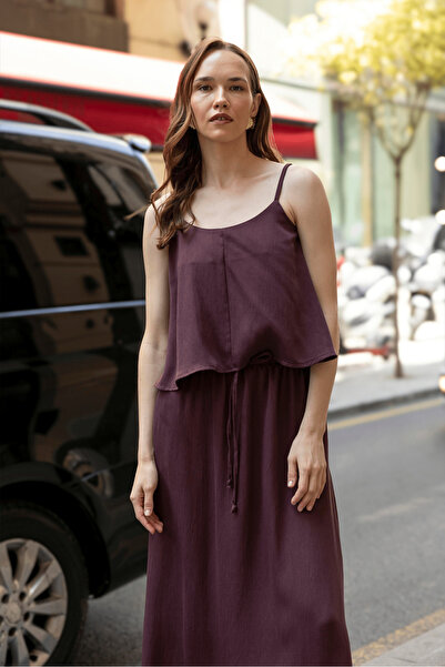 My Blog Burgundy Strap Blouse Elastic Waist Skirt Set - 51165