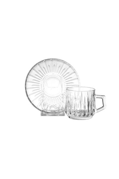Dania Clear glass tea cup and saucer set, 6 cups + 6 tea saucers