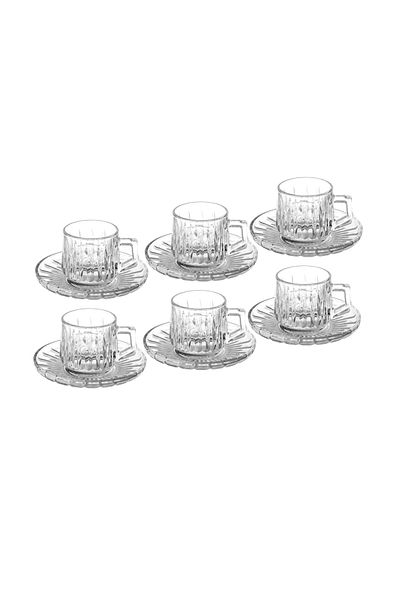 Dania Clear Glass Tea Cup and Saucer Set - 6 Cups + 6 Saucers