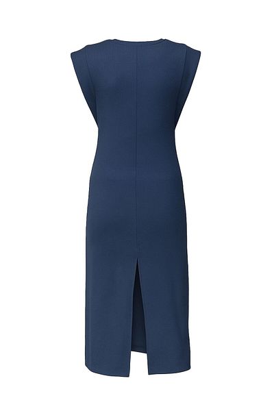 Sezgi Tekin T Sleeve Slit Detail Textured Navy Blue Dress