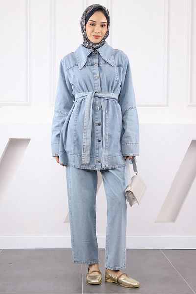 İmajButik Σετ παντελόνι τζιν με μπλε ζώνη μέσης