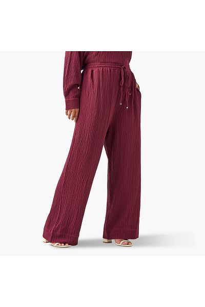 Ulla Popken Plus Size Ulla Popken Textured Regular Fit Pants with Pockets