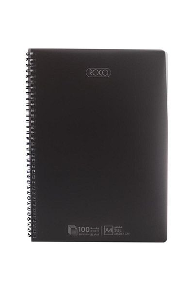 Roco Notebook – A4 Size, 100 Sheets, Double Ruled, Black Cover
